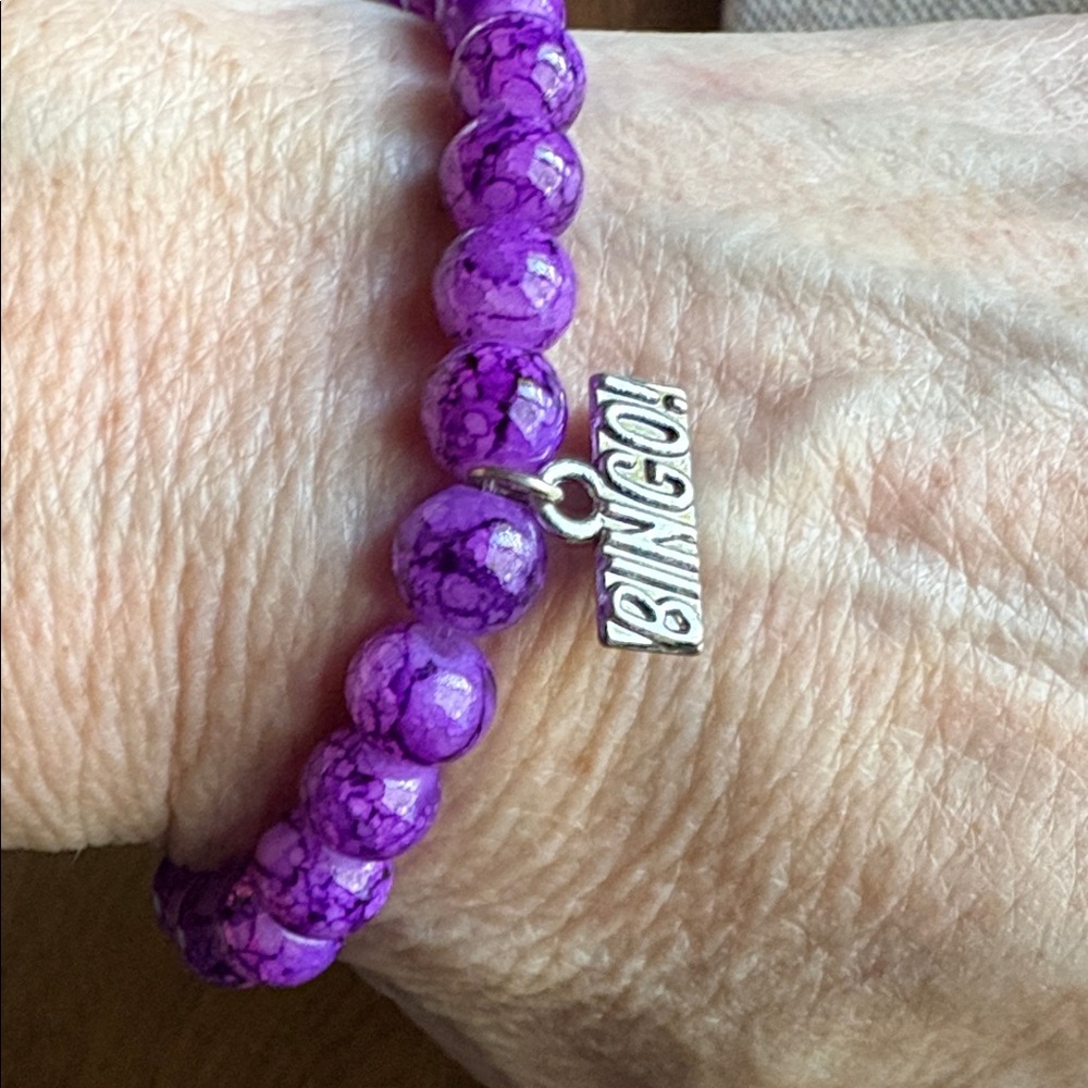 Bingo Purple Glass Beaded Stretch Bracelet - Picture 4 of 5